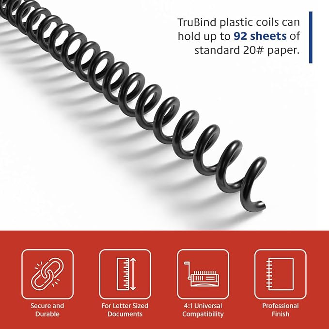 12mm (15/32 in.) Spiral Binding Coils for Reports, Presentations and Proposals | 4:1 Pitch | 12 in. Length | Black | 92 Sheets Binding Capacity | 100 Pack