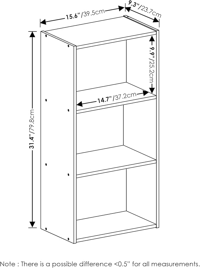 Furinno LUDER 3-Tier Book Shelf, Open Shelves Bookshelf, Blackwood | 9 x 16 x 31.4, Closed Back, Modern Bookcase, for Living Room, Bedroom, Home Office