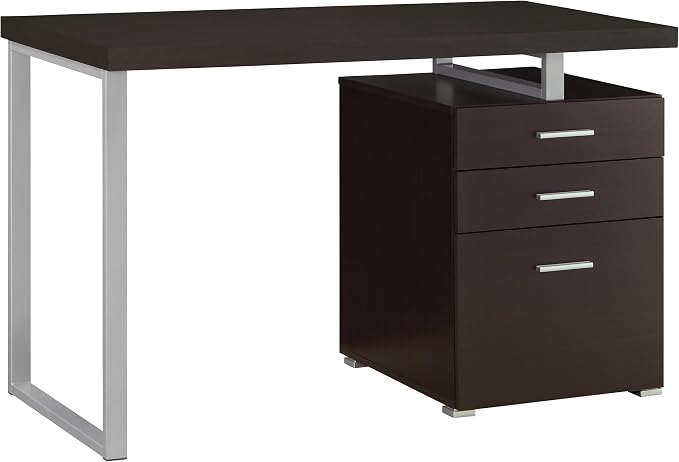 Coaster Home Furnishings Brennan Modern Contemporary Home Office 3-Drawer Writing Desk with Drawers Computer Desk Study Table File Cabinet Storage Silver Metal Frame Cappuccino Brown 800519