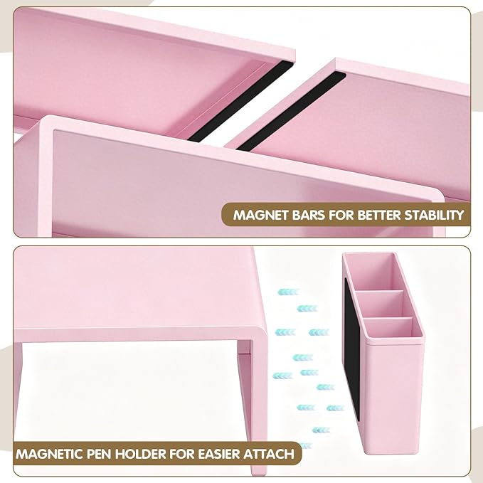 LEKETREE Dual Monitor Stand Riser with Drawer, Desk Organizer and Accessories, Monitor Stand for Desk, Desktop Stand for Computer, Laptop, TV and More (Pink)