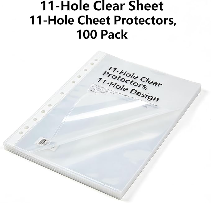 100 Pack 11-Hole 9-Pocket Binder Sleeves, Top-Loading Card Protectors, Waterproof & Dustproof, Thick Clear Material, Fits Most 3-Ring Binders, High Transparency for Trading Cards/Photos