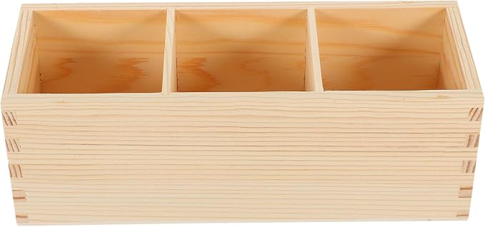 EXCEART Pine Wood Pen Holder Desktop Organizer with 3 Compartments for Office Desk Accessories and Makeup Brush Storage 9.25X3.22X3.07 Inches