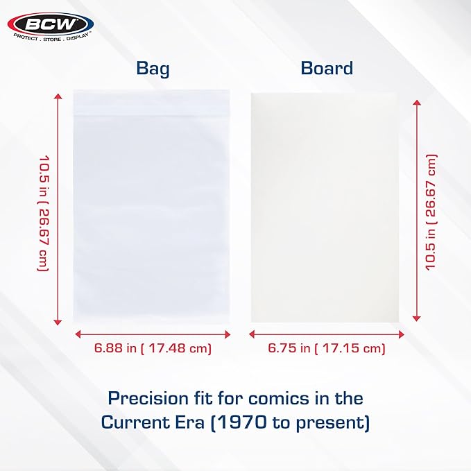 BCW Current Comic Book Bags and Backing Boards, 200 Count | Acid-free clear sleeves, 24-pt SBS support, 3% calcium carbonate buffer, fits modern issues, protects during storage