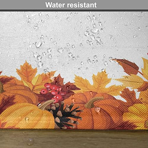 Lunarable Thanksgiving Place Mats Set of 4, Cartoon Style Circular Frame with Orange Pumpkin and Dry Leaves, Washable Fabric Placemats for Dining Table, Standard Size, Dark Orange