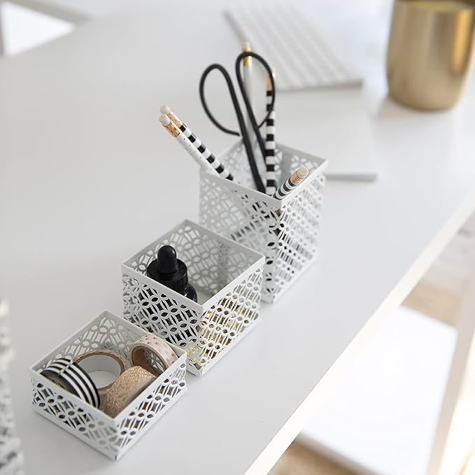 BLU MONACO | White Desk Organizer Set | 6 Piece Metal Desk Organizer with Pen Cup, Accessory Trays, and Letter Trays | Desk Organizers and Accessories for Office