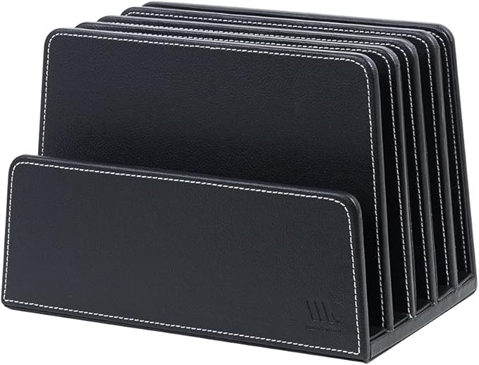 MobileVision Executive Black Desktop File Folder Paper Tray & Device Organizer 5 Slot Dividers