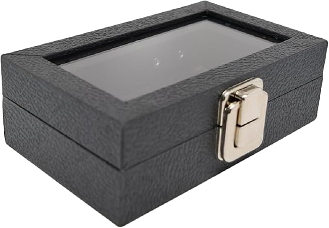 Novel Box Jewelry Organizer Box Black Leatherette 6X3.75X2 Small Size Glass Jewelry Box with Lid with Metal Clasp - Gem Display Case - Jewelry Display Case for Necklaces Bracelets Rings Accessories