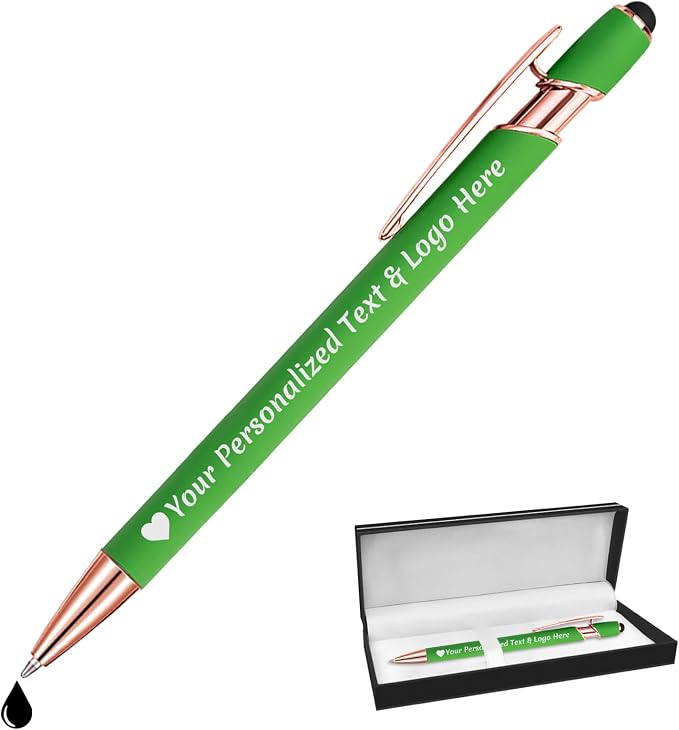 STREADVE Personalized Custom Pens Engraved Writing Pen with Name Logo, Customized Promotional Items Stylus Pen Gifts for Men Women Realtor Nurse Wedding Business, Green