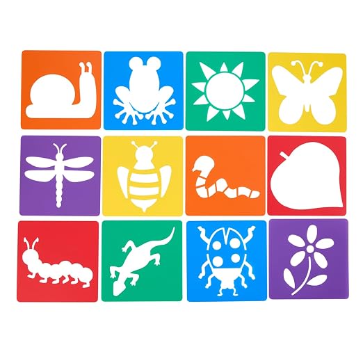 Colorations Garden Stencils, 12 Garden Designs, Made from Washable Plastic | Ages 5+, Kindergarten+, 8" Each, Jumbo Size, Kids Sturdy Stencils, Arts and Crafts