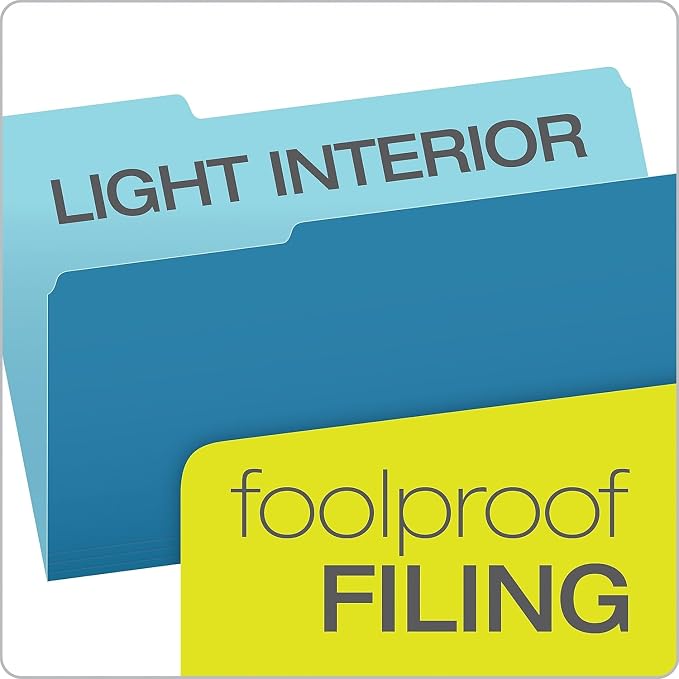 Pendaflex 435013BLU Interior File Folders, 1/3 Cut Top Tab, Legal, Blue (Box of 100)