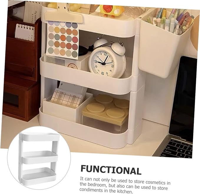 PRETYZOOM 3-Layer White Desktop Storage Rack Removable Organizer for Makeup Stationery Sundries - Multi-Purpose Desktop Shelf for Home Office and School