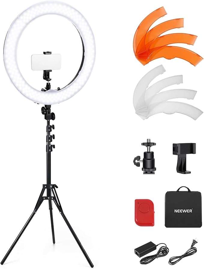 NEEWER 55W 18"/45cm Ring Light Kit [New Version], with Tripod Stand, RL-18 | 5600K Dimmable LED Ringlight, Phone Holder for iPhone, Lighting for Selfie Makeup Lash Tattoo Studio Photo Video Recording