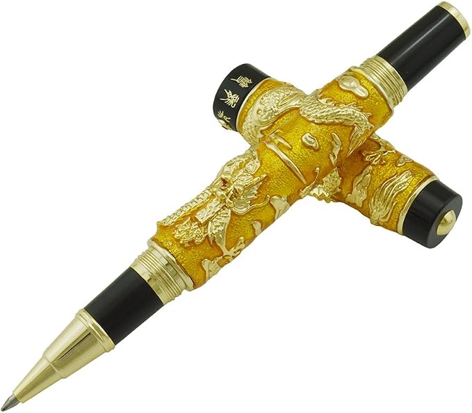 Jinhao Double Dragon Rollerball Pen Golden Cloisonne Enamel Handcraft for Signature and Collection