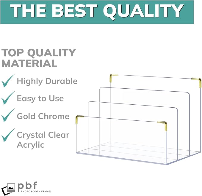 pbf Acrylic File Holder | Clear File Organizer for Desk w/ Gold Accents | Acrylic Desk Organizer, Folder Holder, Mail Sorter, File Stand, Magazine Divider, Laptop, Notebook, & Letter Organizer