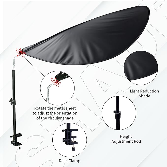 Office Cubicle Desk Shade Anti-Glare Cover Light Sensitive Professionals Cubicle Light Blocker for Workspaces Desk Canopy 39" Sector Shading Light Shade with Clamp(Black)