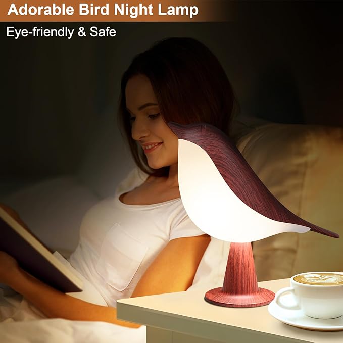 VoMii Bird Desk Lamp Set of 2, Small Table Lamp Cordless Touch Dimmable Night Light with 3 Color Temperature, Rechargeable Decorative Lamps for Bedroom Bedside Nightstand, Desk Decor, Bird Gifts