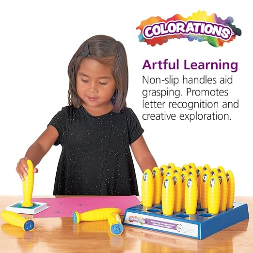 Colorations STAMPUP Good Grasp Stamping Sticks Uppercase (Pack of 26) | Set of 26, Letter Stampers for Kids, Learn the Alphabet, Letter Recognition, Decorating & Card Making, ABC Stampers for Kids