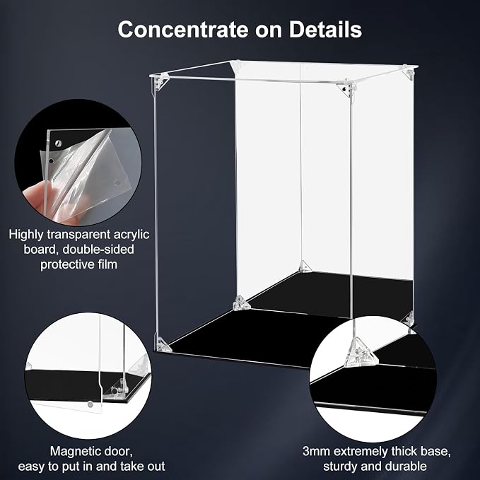 Acrylic Display Case Clear Action Figure Display Case with Mirrored Back, Dustproof Storage Display Box Alternative Glass Case for Collectibles Figures Models Doll Toys (12x12x15.7 inch, 30x30x40cm)