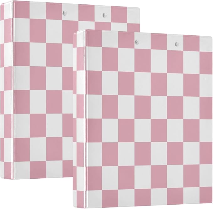 ALAZA 3 Ring Binder Pink White Checkered Clipboard Round Ring Binder Holds 1.5 Inch Three Binders Heavy Duty Binders for Office Supplies, 1Pack