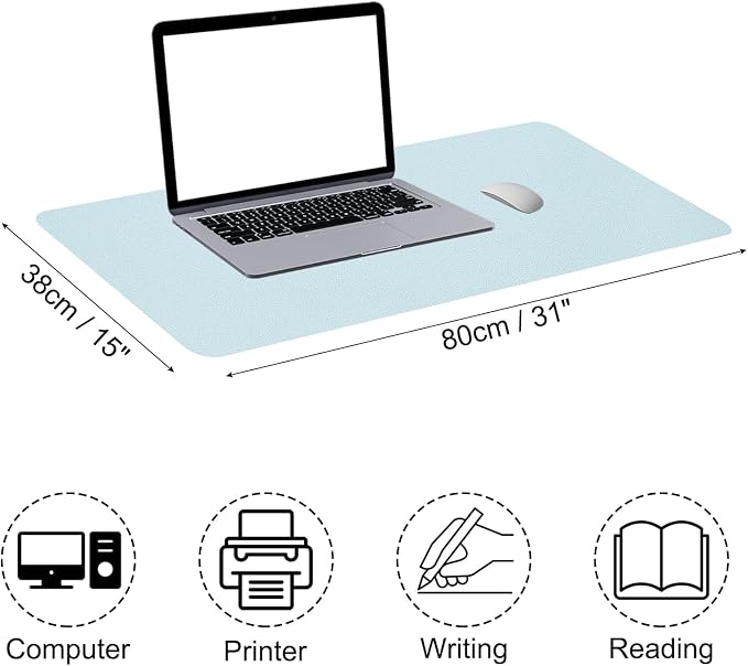 Patikil Desk Mat, 31"x15" Non-Slip Waterproof PU Leather Desktop Protector Cover Dual Sided Work Study Pad, Light Blue