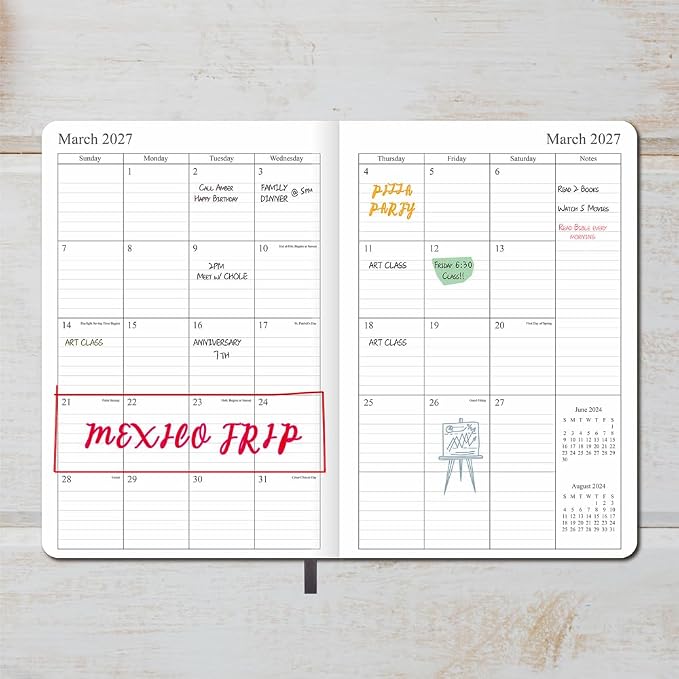 2026-2027 Planner - Weekly and Monthly Planner, Oct 2026 - Dec 2027, Holidays, Contacts and Notes Pages, Vegan Leather Cover, Elastic Closure, 5.5"x8.25", Grey