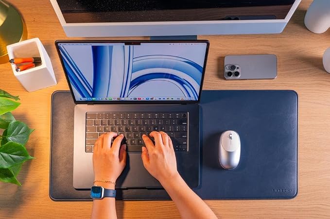 Satechi Vegan-Leather Desk Mat, Scratch and Water Resistant, Blue | Large Mouse Pad, Ergonomic, Easy to Clean, 26.8 x 12.4 x 0.1 inches, for Office and Home