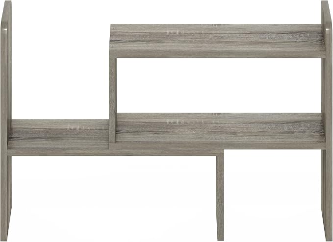 Furinno CLASSIC Desk Organizers and Hutch, Open Shelf Expandable Office Organization, Adjustable Desk Top Display Book Shelf, for Paper, Office Supplies, French Oak