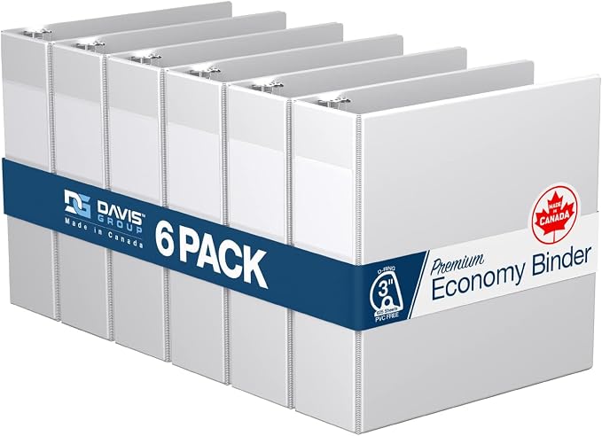 Premium Economy 6-Pack 3-Ring Binders for School or Office, D-Ring Binders, 3 Inch, White