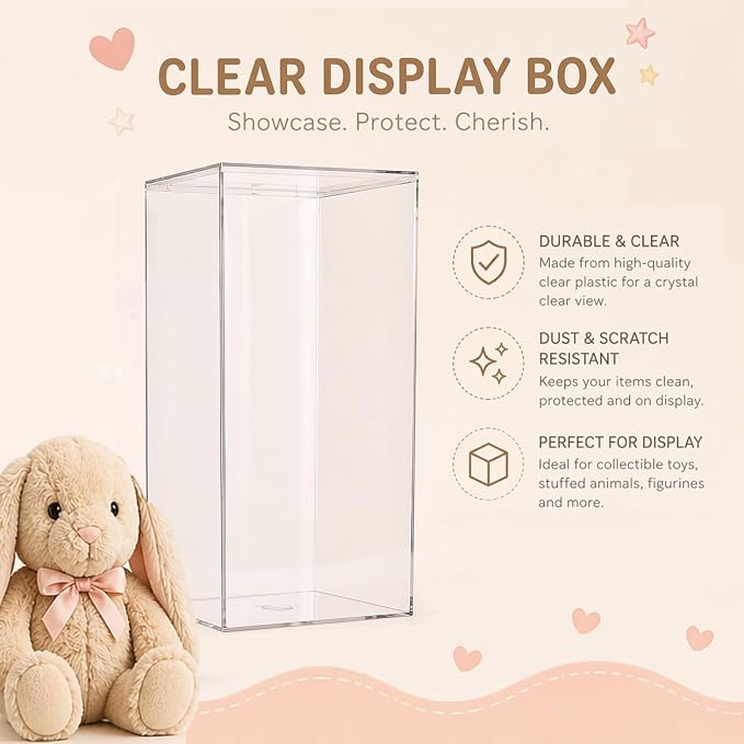 Clear Acrylic Display Box – 8 x 4 x 4 Inch Display Case for Action Figures, Figurines & Collectibles – Transparent Acrylic Organizer for Toy Display, Bathroom & Pantry Storage, 3 Pack