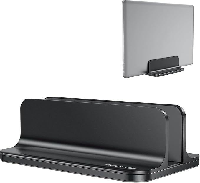 OMOTON Vertical Laptop Stand Holder, Adjustable Dock for MacBook, Black | Aluminum Stand for MacBook Stand, Fits Chromebook & Gaming Laptops up to 17.3 in, Office Desk Organization, Space-Saving