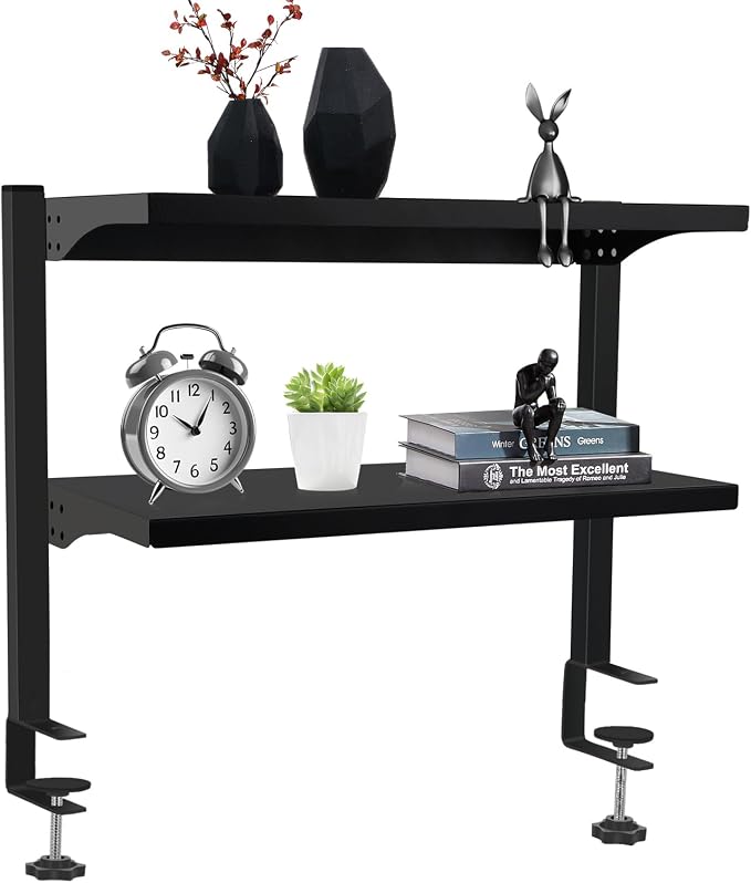 Clamp On Desk Shelf, Above or Under Office Desktop Shelves,Desk Attachment Shelf,Clip On Table Extension, Desk Extender Organizer Shelving for Gaming Organization Accessories