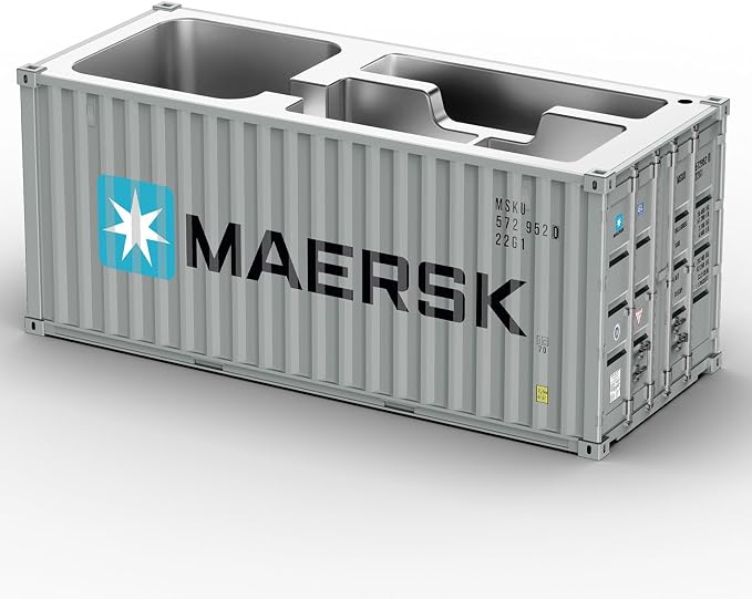 Desk Organizer, Pen Pencil Holder, Business Name Cards Holder, Shipping Container Model Storage Box, Secret Storage Box with Multiple Compartments Office Supplies Multi-function (MAERSK)