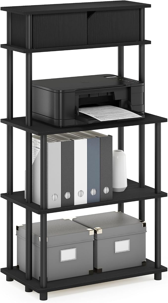 Furinno Turn-N-Tube Toolless Multipurpose Printer Stand Display Storage Shelf with Top Cabinet, Americano/Black