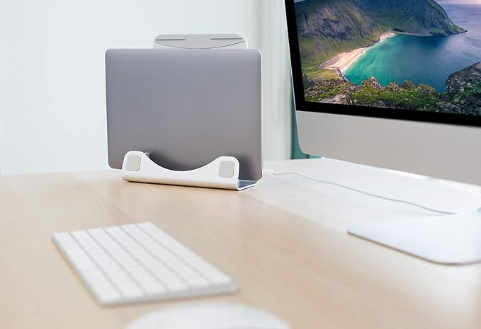 Mount-It! Vertical Laptop Stand for Desk, 2-in-1 Aluminum Laptop Holder & Angled Riser for 11–15 Inch Laptops, Space-Saving Laptop Dock for External Monitor Setup, Silver