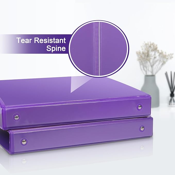 COMIX Sturdy 1 Inch 3 Ring Binder with Clear View Cover | 1"Heavy Duty Round Ring,PVC-Free Board,Holds 200 Letter Sheets,Wholesale for Offices & Classrooms,6 Pack (Purple)