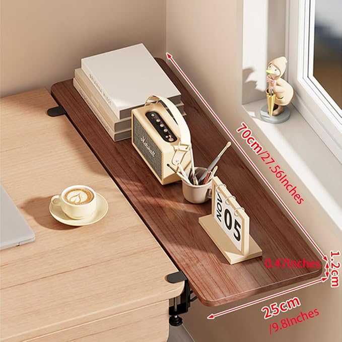 Desk Extender Tray, Punch-Free Clamp on 90° Foldable Keyboard Drawer Tray, Table Mount Armrest Shelf, Computer Elbow Arm Support (Brown, 27.6"*9.8"*0.5"/70cm*25cm*1.2cm)
