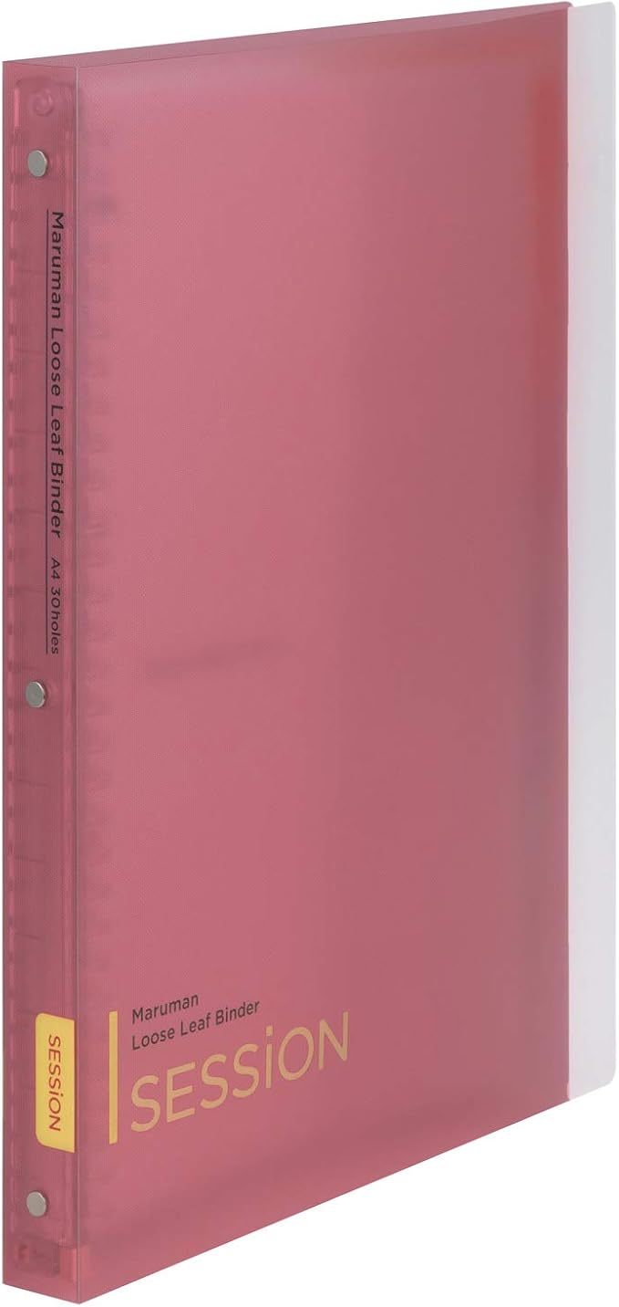 Maruman Session 30-Ring Binder, 5 Tab Dividers, A4, 8.27"x11.69", Pink | Flexible Translucent Cover, Holds Up To 90 Sheets, Erasable Tabs, Storage Pocket, For Loose-Leaf Organization, Made in Japan