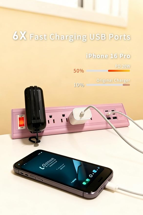 Desk Clamp Power Strip with Nightlight, 40W Fast Charging, 10FT Extension Cord, 4x20W USB-C & 2 USB Ports, 5 AC Outlets, Fits 1.69-Inch Table Edges