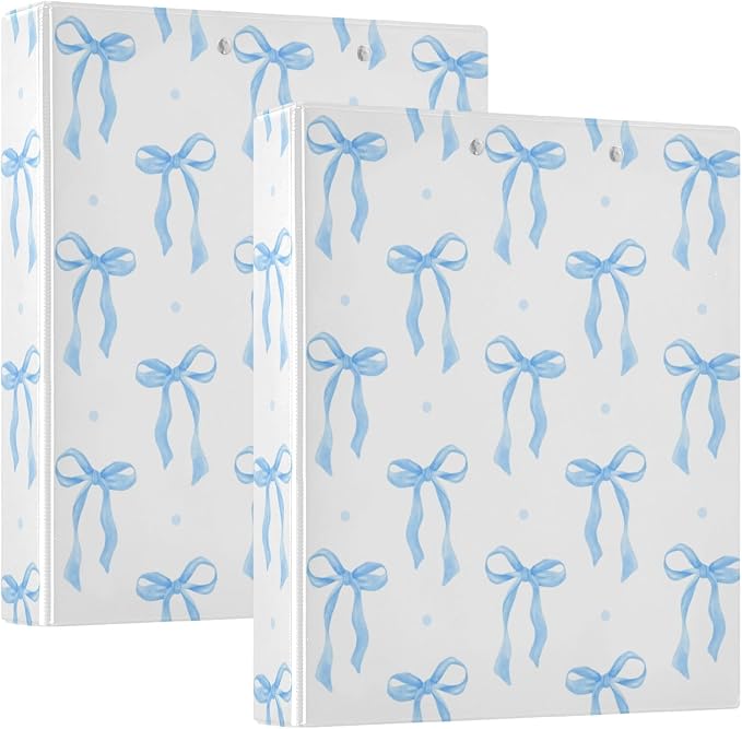 Coquette Blue Bow Watercolor 1.5 Inch Binders 3 Ring for Letter Size Holds 200 Sheets Notebook Binder with Clipboard for Women or Men