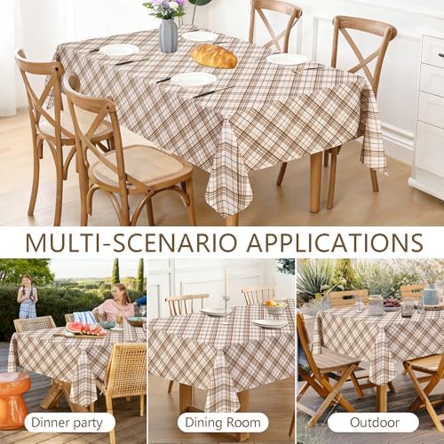 DWCN Checkered Tablecloth, 60 x 84 Inch, Rectangular, Brown and White