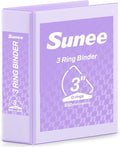 SUNEE 3 Ring Binder 3 Inch D Ring, Clear View Binder Three Ring PVC-Free (Fit 8.5x11 Inches) for School or Office Supplies, Light Purple, 1 Pack
