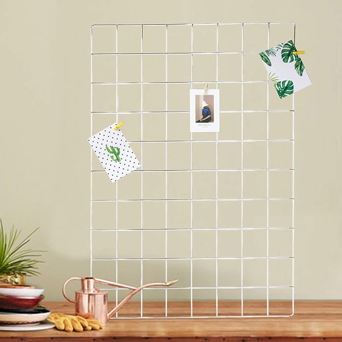 2 Pack Large Wall Grid Panels with Light and Clips, Photo Display Board, Picture Frame Collage Board, Wire Grid Wall Panel Room Decoration,Silver | Picture Frames Collage , Wire Grid Wall Panel Room Decoration