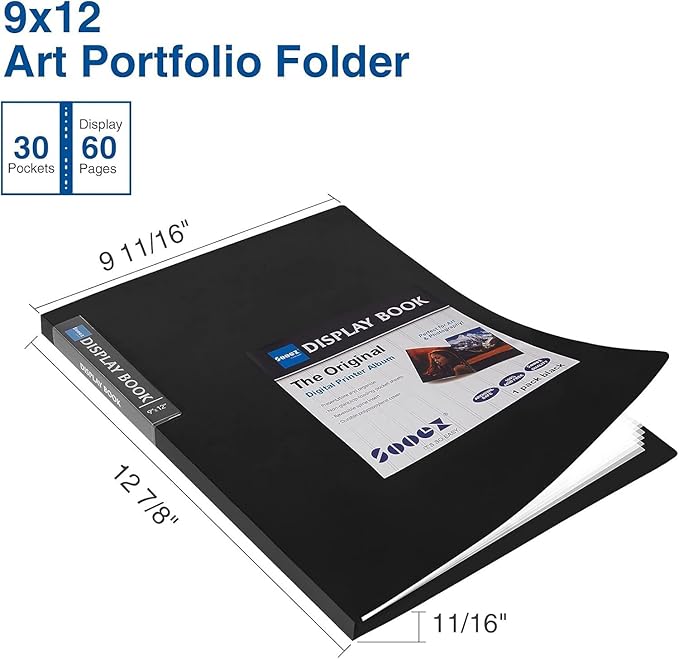 Sooez 30-Pocket Binder with Plastic Sleeves 9x12, Heavy Duty Art Portfolio | Folder with Clear Sheet Protectors, Display 60 Pages, Presentation Book for Artwork, Document Organizer Binder - 4 Pack