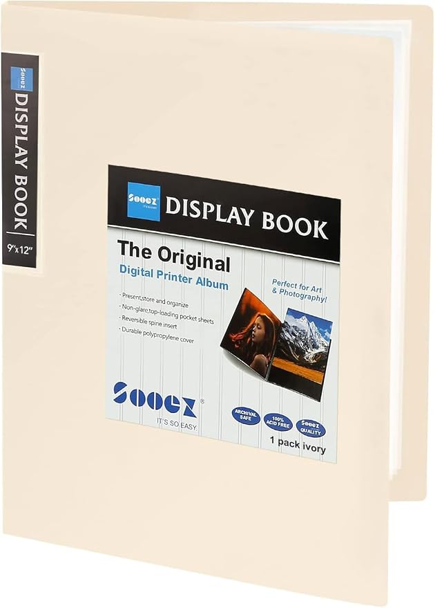Sooez 30-Pocket Binder with Plastic Sleeves 9x12, Heavy Duty Art Portfolio | Folder with Clear Sheet Protectors, Display 60 Pages, Presentation Book for Artwork, Document Organizer Binder, Ivory