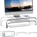 Acrylic Dual Monitor Stand Riser 2 Tier, Modular Laptop Stand for Desk, Multifunctional Desktop Organizer Shelf for PC, iMac, Printer, Detachable Monitor Stand for Office or Home, Clear