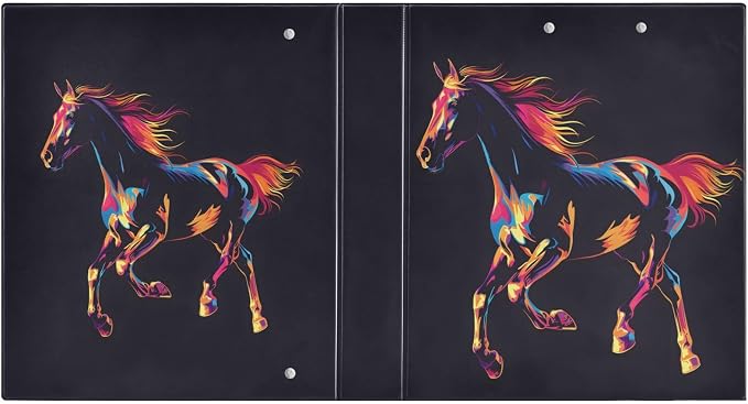 JIPONI 3 Ring Binder Silhouette of A Running Horse 1 Inch Round Binders for Men Women Students, Cute File Organizer for Office School, 2pcs