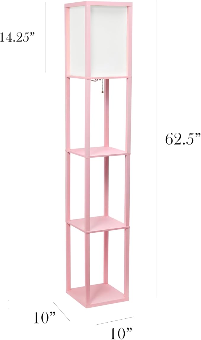 Simple Designs LF1014-LPK Etagere Organizer Storage Shelf Linen Shade Floor Lamp, Light Pink
