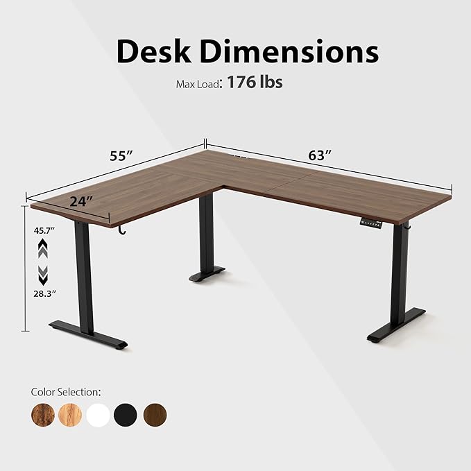 Agilestic 63 x 55 Inch L Shaped Electric Standing Desk, Dark Walnut | Corner Desk, Ample Workspace, Memory Presets, Hooks, Stable Steel Frame,176 lbs Capacity, Easy Assembly, Splice Board