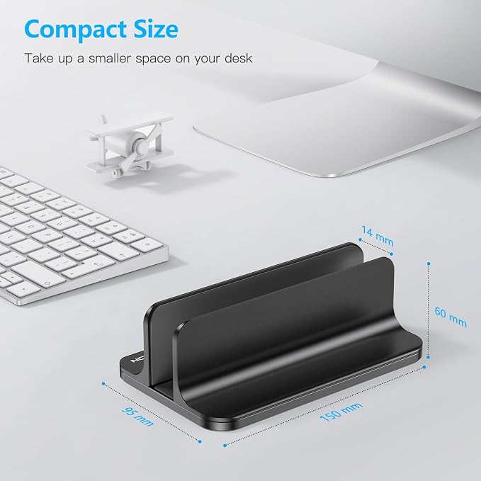 OMOTON Vertical Laptop Stand Holder, Adjustable Dock for MacBook, Black | Aluminum Stand for MacBook Stand, Fits Chromebook & Gaming Laptops up to 17.3 in, Office Desk Organization, Space-Saving