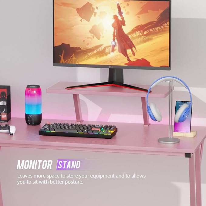 FDW L Shaped 51 Inch Gaming Desk,Corner Computer Desk,PC Gaming Desk,Writing Workstation with Large Monitor Stand for Home Office,Pink